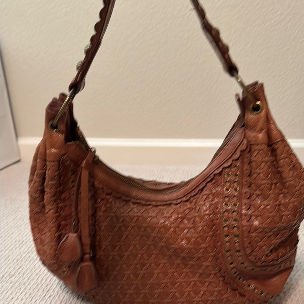 Isabella Fiore Brown Woven Leather Hobo Bag